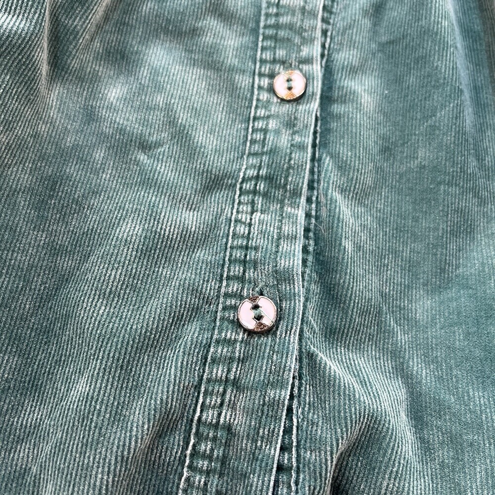 Umgee Forest Hunter Green Corduroy Babydoll Shirt Dress Button Down 3/4 Sleeve M - Picture 3 of 9
